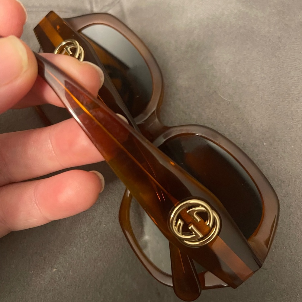 Gucci brown geometric sunglasses authentic preowned like new - Picture 3 of 5